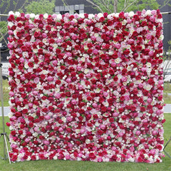 Aperturee - Aperturee Red And White Rose Flower Wall Wedding Party Decor