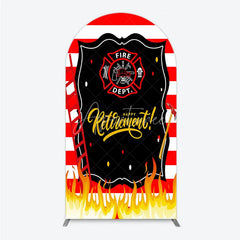 Aperturee - Aperturee Red and White Striped Fire Rescue Happy Retirement Arch Backdrop Heroic Celebration Party Decor with Flames