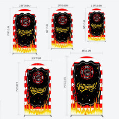 Aperturee - Aperturee Red and White Striped Fire Rescue Happy Retirement Arch Backdrop Heroic Celebration Party Decor with Flames