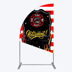 Aperturee - Aperturee Red and White Striped Fire Rescue Happy Retirement Half Moon Arch Backdrop Heroic Celebration Party Decor with Flames