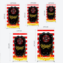 Aperturee - Aperturee Red and White Striped Fire Rescue Happy Retirement Rectangle Backdrop Heroic Celebration Party Decor with Flames