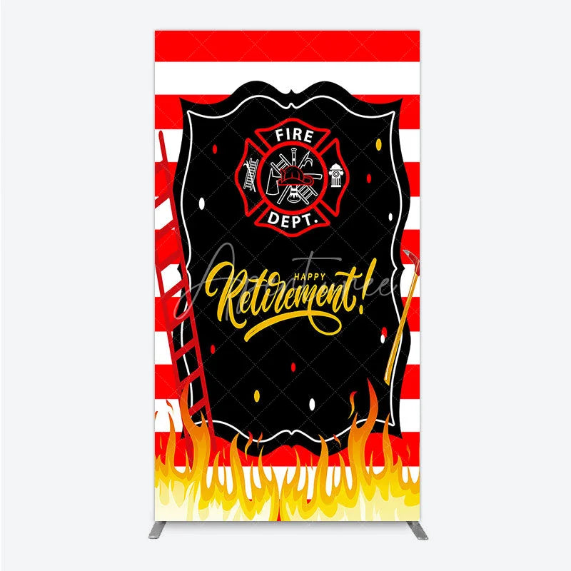 Aperturee - Aperturee Red and White Striped Fire Rescue Happy Retirement Rectangle Backdrop Heroic Celebration Party Decor with Flames