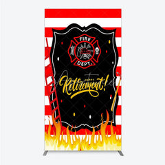 Aperturee - Aperturee Red and White Striped Fire Rescue Happy Retirement Rectangle Backdrop Heroic Celebration Party Decor with Flames