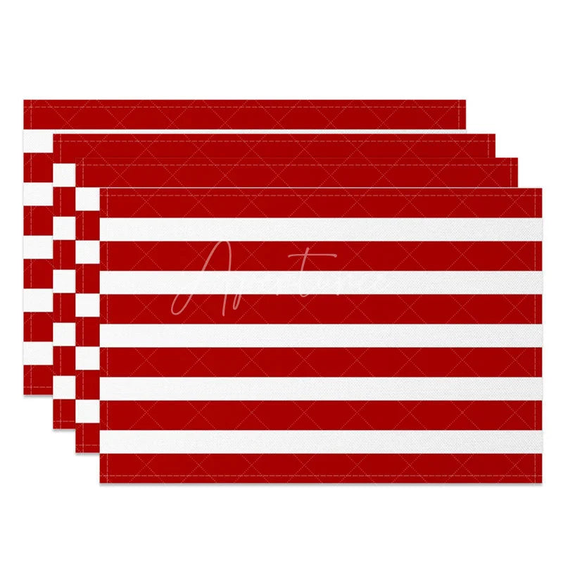 Aperturee - Aperturee Red and White Striped Set of 4 Placemats Checkered Table Mats Patriotic 4th of July Summer Party Decor