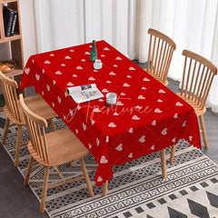 Aperturee - Aperturee Red Background White Sketch Heart Rectangle Tablecloth Hand Drawn Doodle Love Pattern Romantic Valentine Dining Decor
