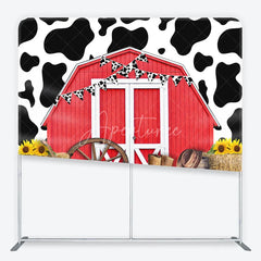 Aperturee - Aperturee Red Barn and Cow Print Square Double-Sided Backdrop Rustic Farm Western Party Decor