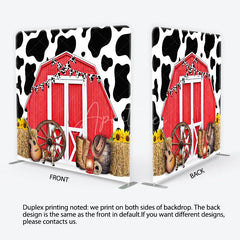 Aperturee - Aperturee Red Barn and Cow Print Square Double-Sided Backdrop Rustic Farm Western Party Decor