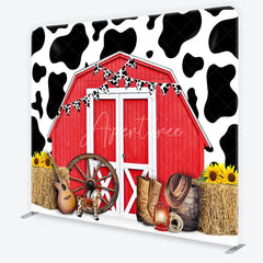 Aperturee - Aperturee Red Barn and Cow Print Square Double-Sided Backdrop Rustic Farm Western Party Decor