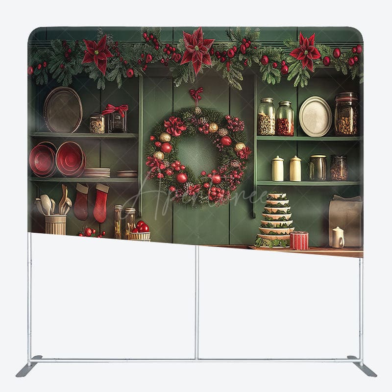 Aperturee - Aperturee Red Bells Green Leaves Kitchen Pillow Cover Backdrop