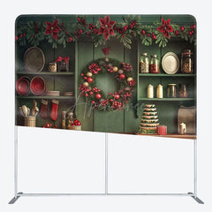 Aperturee - Aperturee Red Bells Green Leaves Kitchen Pillow Cover Backdrop