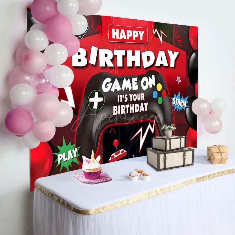 Aperturee - Aperturee Red Black Balloons Game On Its Your Birthday Backdrop