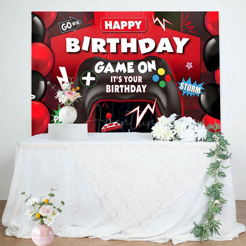 Aperturee - Aperturee Red Black Balloons Game On Its Your Birthday Backdrop