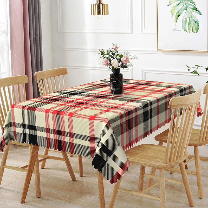 Aperturee - Aperturee Red Black Plaid Rectangle Tablecloth Classic Tartan Checkered Pattern Cover Rustic Holiday Kitchen Decoration