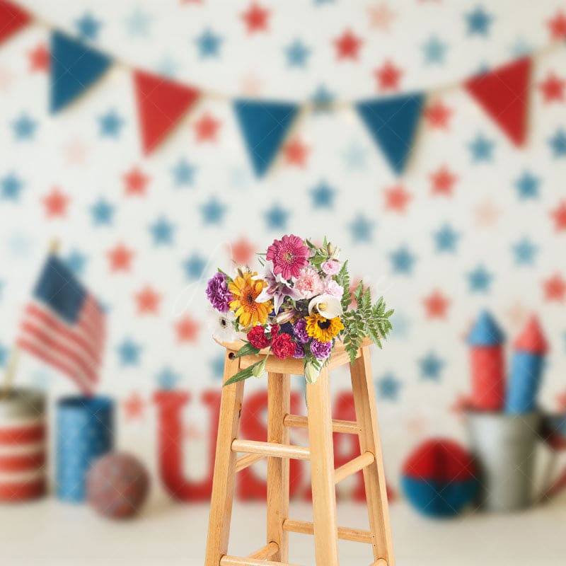 Aperturee - Aperturee Red Blue And White American Flag Cake Smash Backdrop