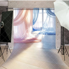 Aperturee - Aperturee Red Blue Soft Flowy Drapery Maternity Sweep Backdrop