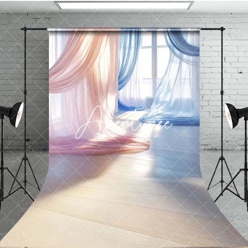 Aperturee - Aperturee Red Blue Soft Flowy Drapery Maternity Sweep Backdrop