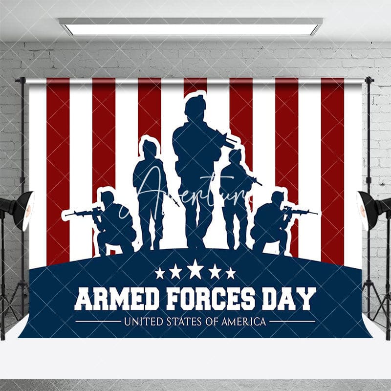 Aperturee - Aperturee Red Blue White Stripe Soldier Armed Forces Day Backdrop