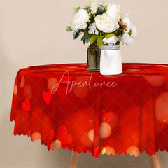 Aperturee - Aperturee Red Bokeh Heart Round Tablecloth Romantic Light Spot Pattern Table Cover for Valentine