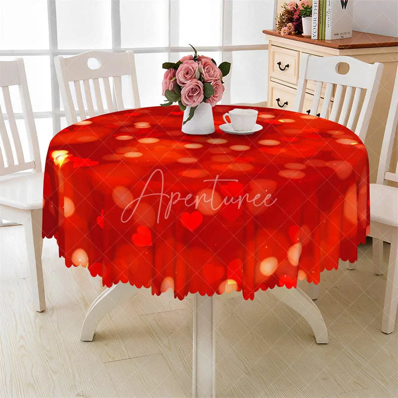 Aperturee - Aperturee Red Bokeh Heart Round Tablecloth Romantic Light Spot Pattern Table Cover for Valentine
