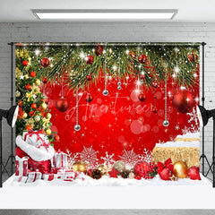 Aperturee - Aperturee Red Bokeh Pine Sequins Snow Christmas Backdrop