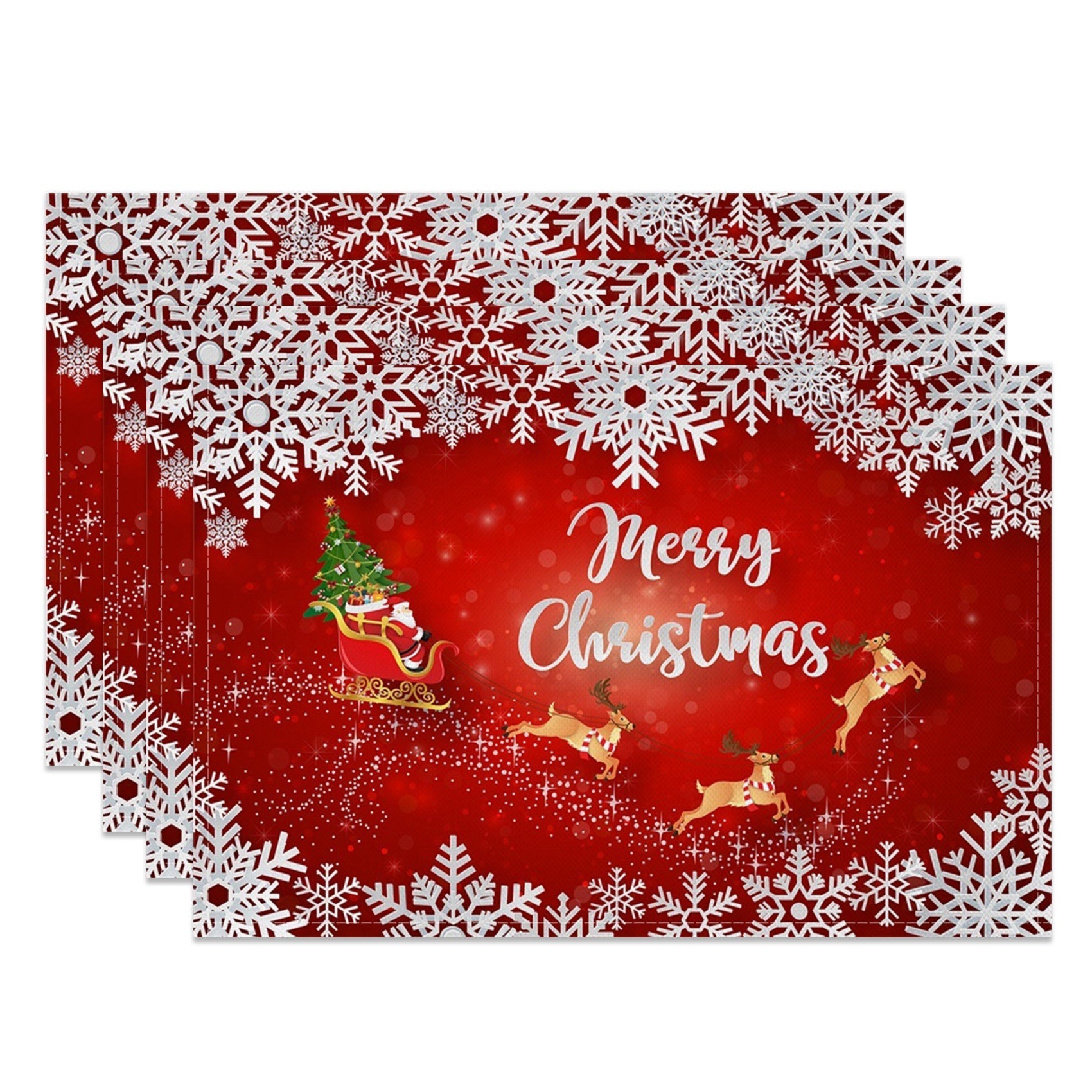 Aperturee - Aperturee Red Bokeh Snowflakes Sled Xmas Set Of 4 Placemats