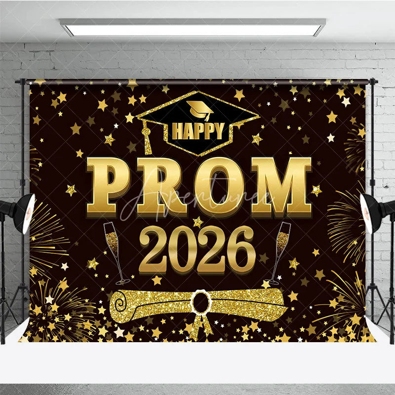 Aperturee - Aperturee Red Brown Gold Stars Happy Prom 2026 Grad Backdrop