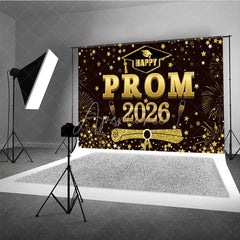 Aperturee - Aperturee Red Brown Gold Stars Happy Prom 2026 Grad Backdrop