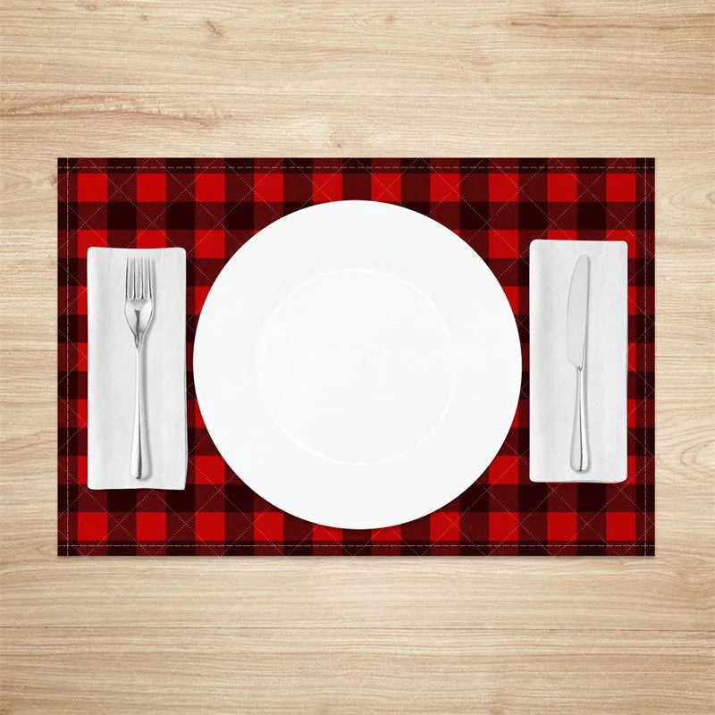 Aperturee - Aperturee Red Buffalo Plaid Set of 4 Placemats Classic Farmhouse Check Rustic Holiday Christmas Table Mats