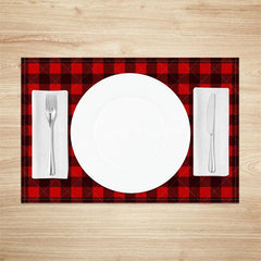 Aperturee - Aperturee Red Buffalo Plaid Set of 4 Placemats Classic Farmhouse Check Rustic Holiday Christmas Table Mats