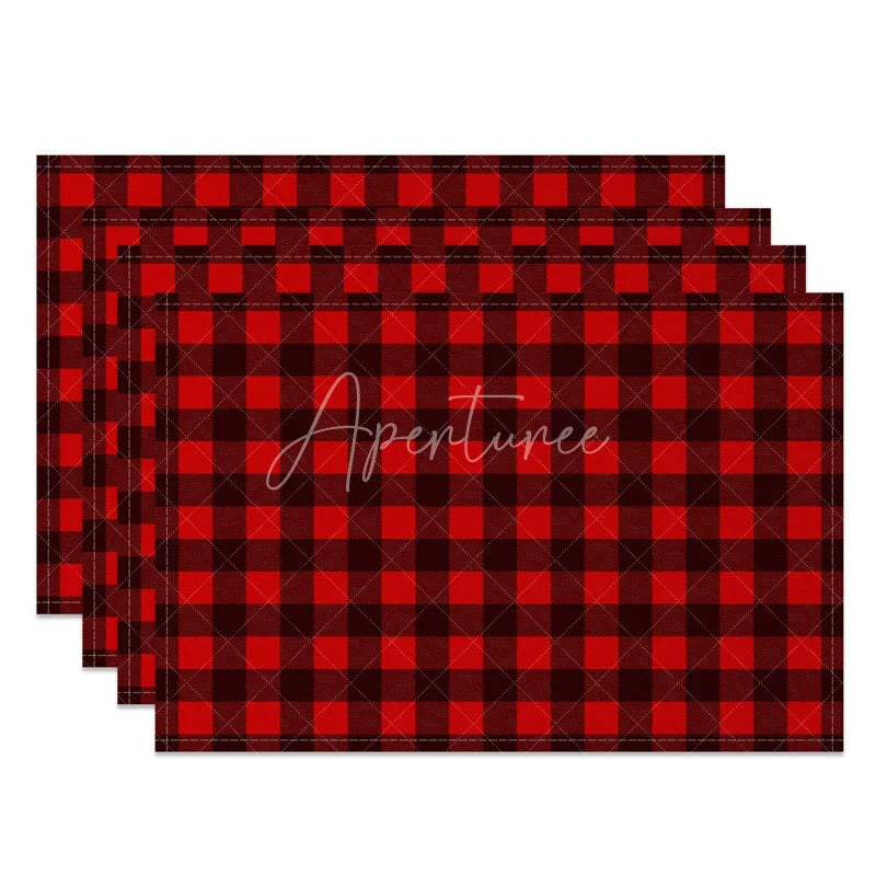 Aperturee - Aperturee Red Buffalo Plaid Set of 4 Placemats Classic Farmhouse Check Rustic Holiday Christmas Table Mats