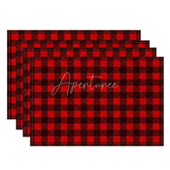 Aperturee - Aperturee Red Buffalo Plaid Set of 4 Placemats Classic Farmhouse Check Rustic Holiday Christmas Table Mats