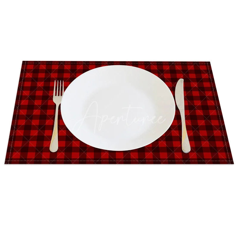 Aperturee - Aperturee Red Buffalo Plaid Set of 4 Placemats Dark Farmhouse Check Rustic Holiday Christmas Table Mats