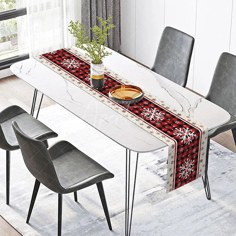 Aperturee - Aperturee Red Buffalo Plaid Snowflake Christmas Table Runner for Rustic Farmhouse Holiday Dining Table Decor