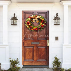 Aperturee - Aperturee Red Cherry Bowknot Wreath Wood Christmas Door Cover