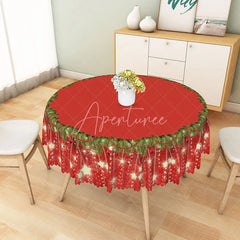 Aperturee - Aperturee Red Christmas Round Tablecloth with Sparkling Star Border Simple and Elegant Holiday Dining Table Decor