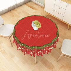 Aperturee - Aperturee Red Christmas Round Tablecloth with Sparkling Star Border Simple and Elegant Holiday Dining Table Decor