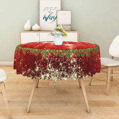 Aperturee - Aperturee Red Christmas Round Tablecloth with Sparkling Stars and Garland Border Festive Holiday Dining Table Decor