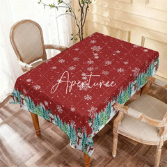 Aperturee - Aperturee Red Christmas Snowman and Pine Tree Rectangle Tablecloth Winter Snowflake Holiday Party Decoration