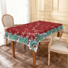 Aperturee - Aperturee Red Christmas Snowman and Pine Tree Rectangle Tablecloth Winter Snowflake Holiday Party Decoration