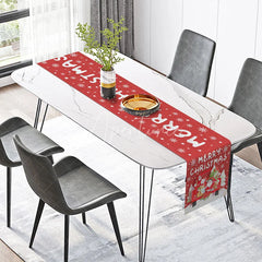 Aperturee - Aperturee Red Christmas Truck with Santa and Animals Table Runner Snowy Holiday Farmhouse Dining Decor