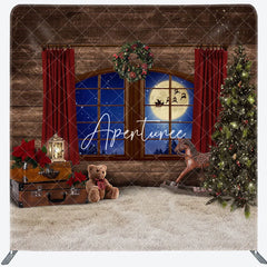 Aperturee - Aperturee Red Curtain Wood Window Double-Sided Square Backdrop
