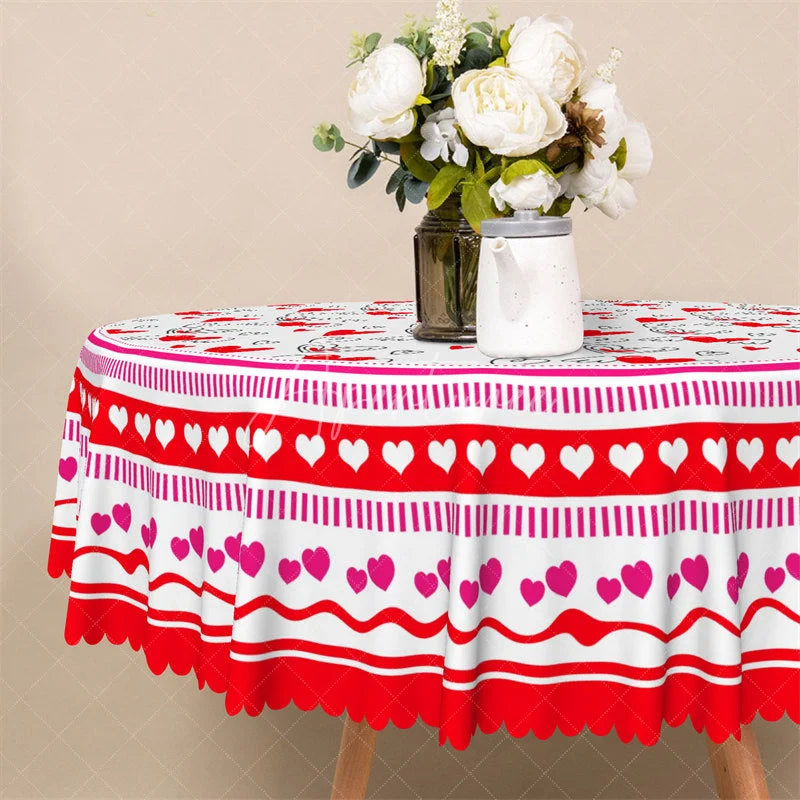 Aperturee - Aperturee Red Doodle Heart Wing Round Tablecloth Cute Sketch Love Pattern Table Cover for Valentine