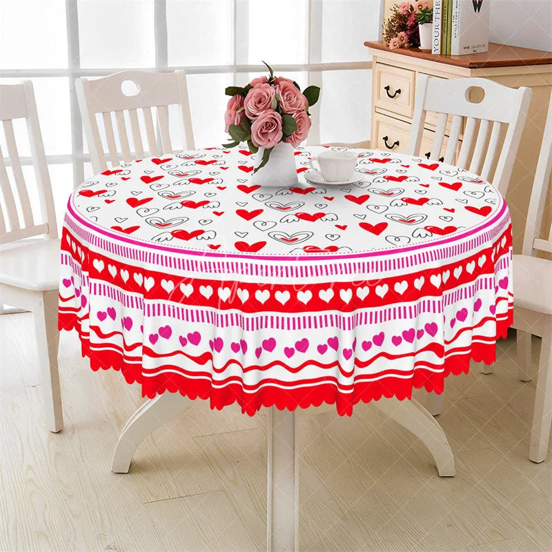 Aperturee - Aperturee Red Doodle Heart Wing Round Tablecloth Cute Sketch Love Pattern Table Cover for Valentine