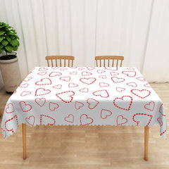 Aperturee - Aperturee Red Dotted Heart Rectangle Tablecloth Minimalist Love Shape Table Cover Simple Valentine Day Home Decor