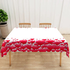 Aperturee - Aperturee Red Falling Heart Petals Rectangle Tablecloth Romantic Valentine Border Table Cover Anniversary Dinner Home Decor