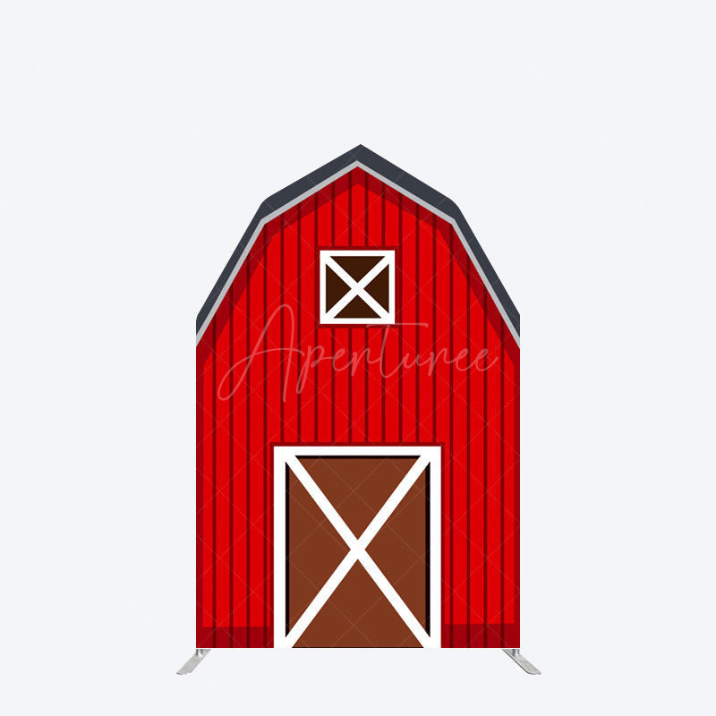 Aperturee - Aperturee Red Farm House Barn Door Arch Backdrop For Birthday