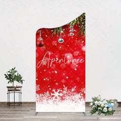 Aperturee - Aperturee Red Festive Snowy Bokeh Leaf Christmas Arch Backdrop