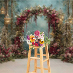 Aperturee - Aperturee Red Floral Forest Arch Backdrop Hanging Lantern Winter Snow Photography Background