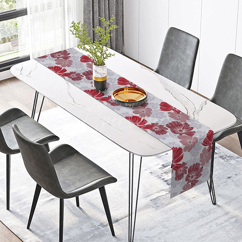 Aperturee - Aperturee Red Floral Table Runner with Warm Repeating Pattern for Traditional and Holiday Dining Decor