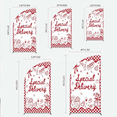 Aperturee - Aperturee Red Gingham Special Delivery Half Moon Arch Backdrop Pizza Baby Bottle and Cake Slice for Baby Shower Party